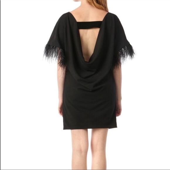 Jay X Jay Godfrey Womens Black Cocktail Budden Mini Dress Feather Sleeve New - Picture 4 of 14